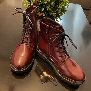Burgundy Combat Boots 6.5 Brand New